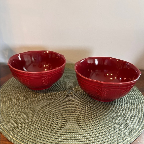 Two (2) Pioneer Woman ~ Red (Burgundy) ~ FARMHOUSE LACE ~ Stoneware ~ 6" Bowls - Picture 1 of 8